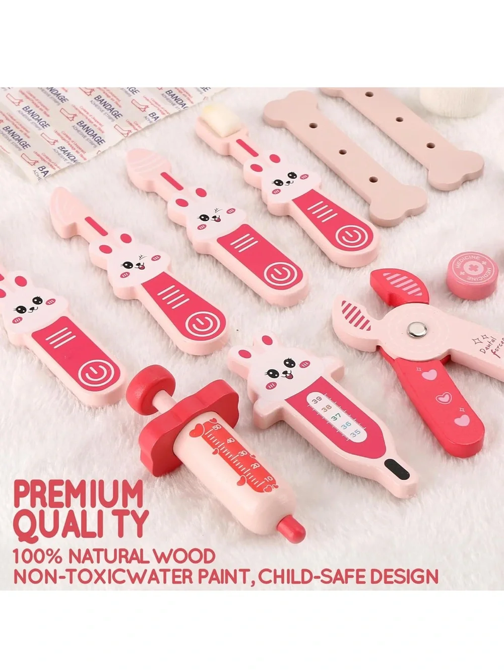 Wooden doctor kit for toddlers 3-5 kids dentist play set
